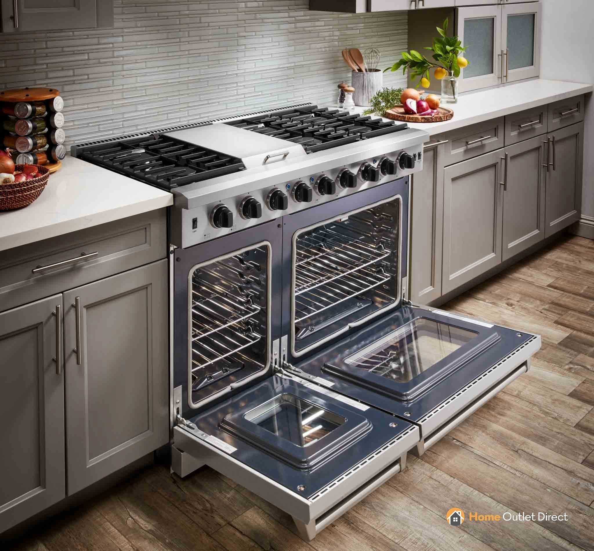 Thor Kitchen 4-Piece Appliance Package - 48-Inch Gas Range, French Door Refrigerator, Dishwasher & Under Cabinet 16.5-Inch Tall Hood in Stainless Steel