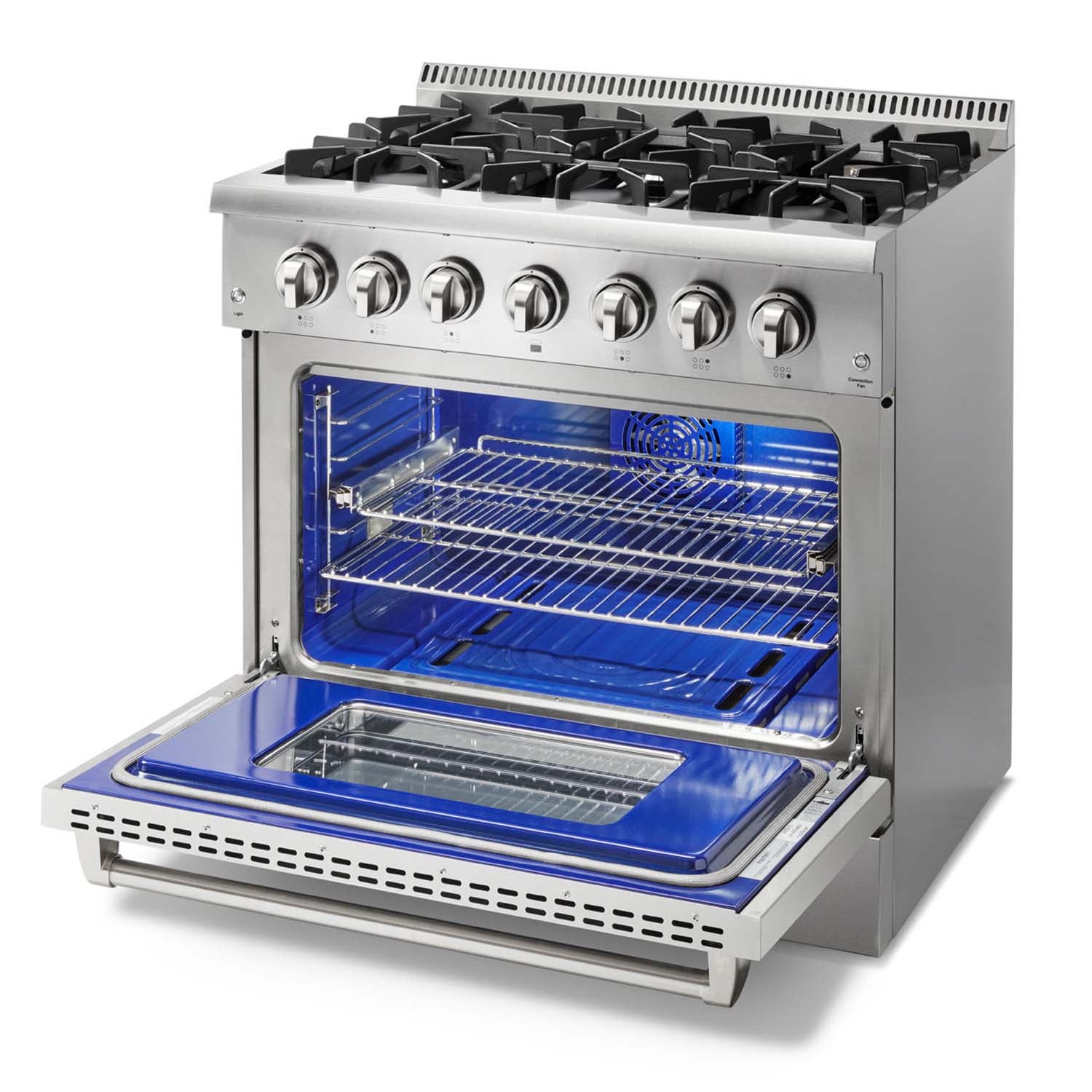 Thor Kitchen 4-Piece Pro Appliance Package - 36-Inch Dual Fuel Range, French Door Refrigerator, Pro-Style Wall Mount Hood and Dishwasher in Stainless Steel
