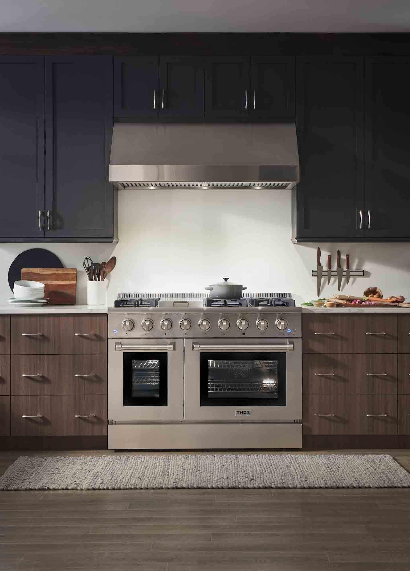 Thor Kitchen 4-Piece Pro Appliance Package - 48-Inch Gas Range, French Door Refrigerator, Dishwasher, and Microwave Drawer in Stainless Steel