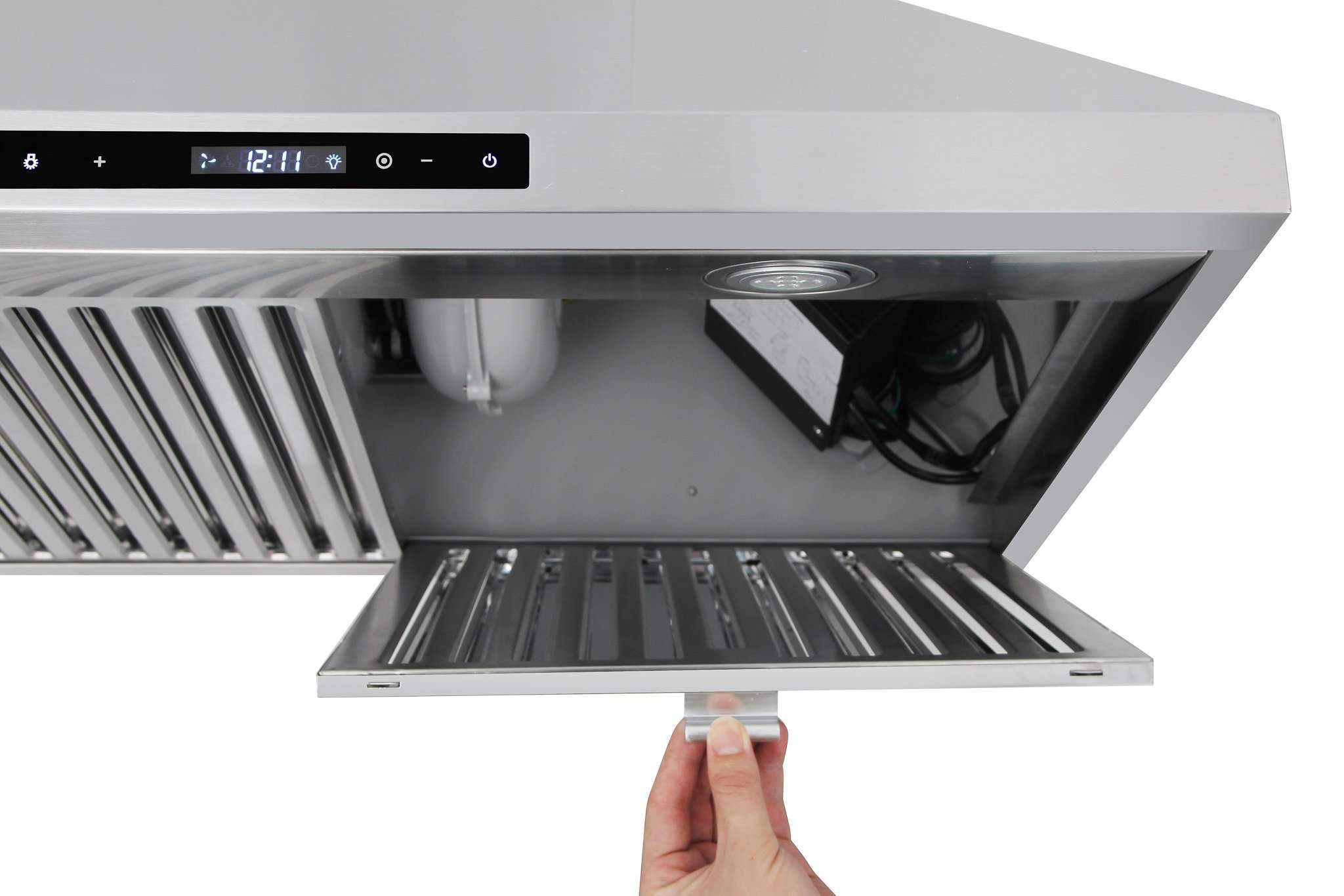 Thor Kitchen 5-Piece Appliance Package - 30-Inch Gas Range, Refrigerator with Water Dispenser, Wall Mount Hood, Dishwasher, & Wine Cooler in Stainless Steel