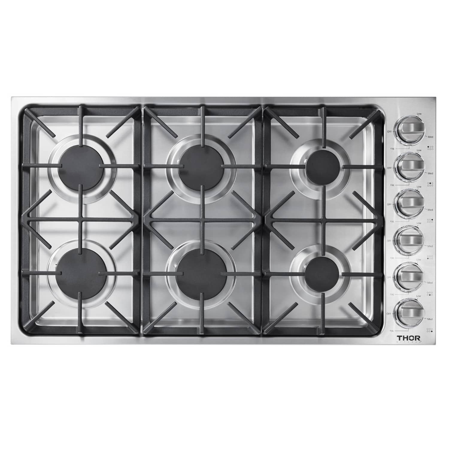 Thor Kitchen 5-Piece Pro Appliance Package - 36-Inch Gas Cooktop, Electric Wall Oven, Pro-Style Wall Mount Hood, Dishwasher & Refrigerator with Water Dispenser in Stainless Steel