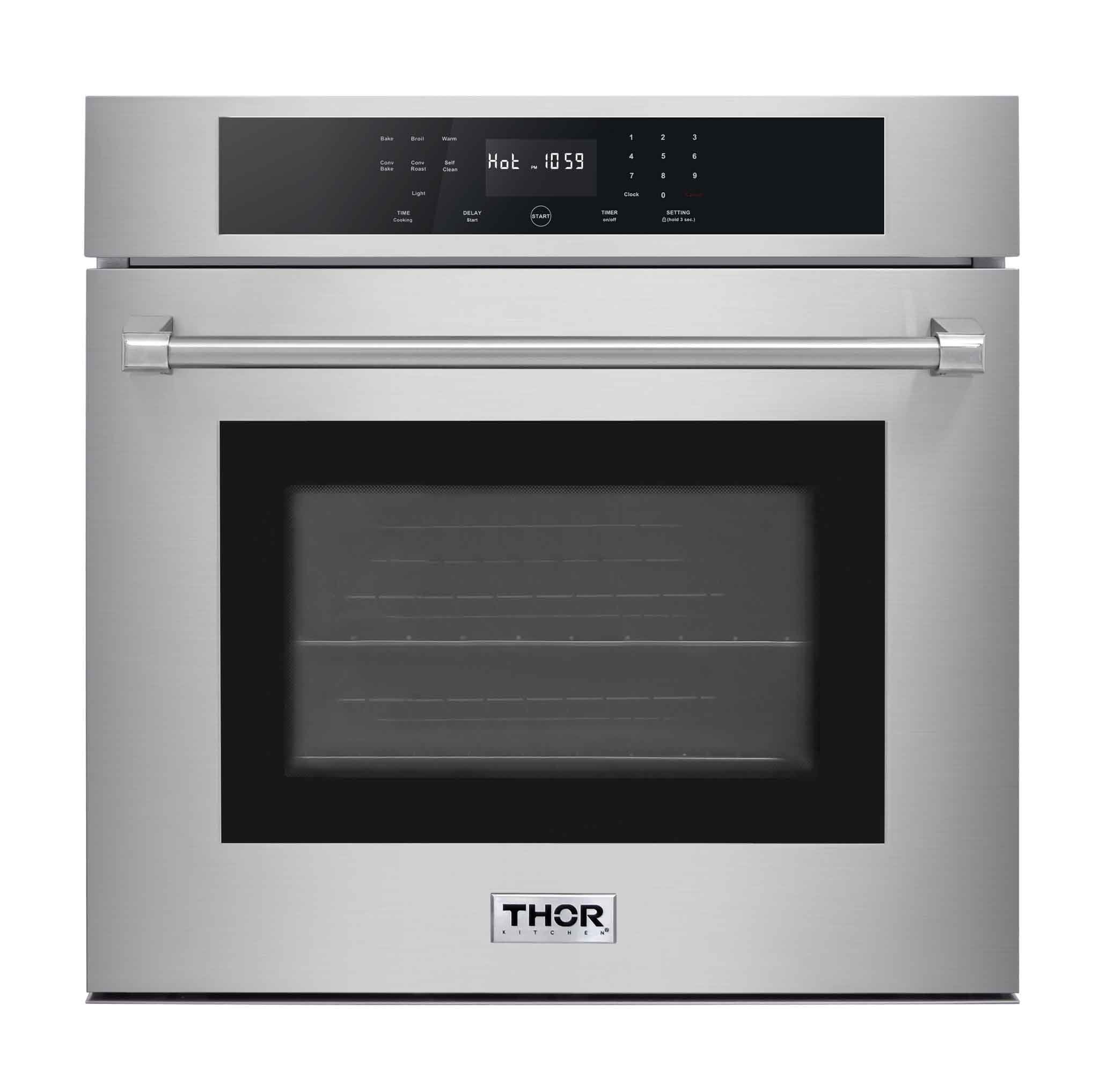 Thor Kitchen 5-Piece Pro Appliance Package - 36-Inch Gas Cooktop, Electric Wall Oven, Wall Mount Hood, Dishwasher & Refrigerator with Water Dispenser in Stainless Steel