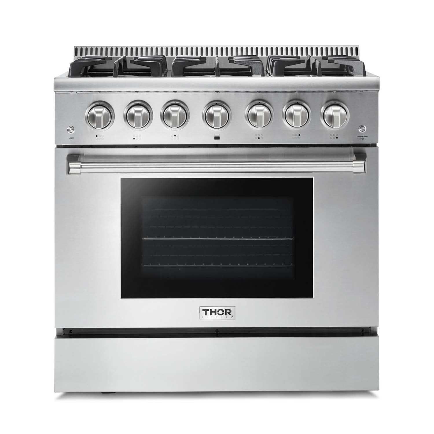 Thor Kitchen 5-Piece Pro Appliance Package - 36-Inch Gas Range, French Door Refrigerator, Wall Mount Hood, Dishwasher, and Wine Cooler in Stainless Steel