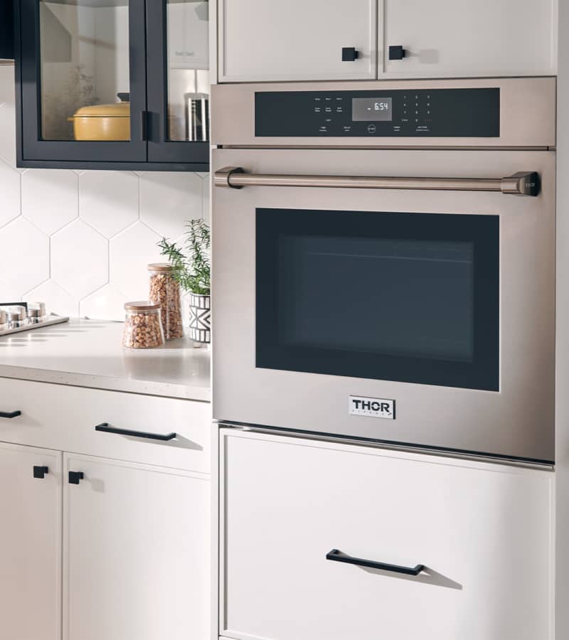 Thor Kitchen 5-Piece Pro Appliance Package - 36-Inch Rangetop, Electric Wall Oven, Pro-Style Wall Mount Hood, Dishwasher & Refrigerator with Water Dispenser in Stainless Steel