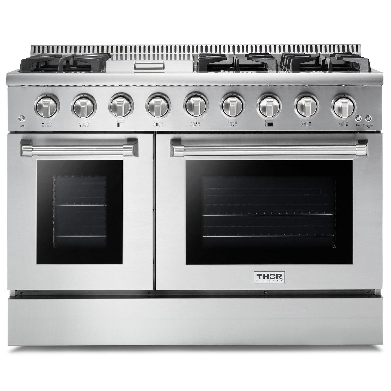 Thor Kitchen 5-Piece Pro Appliance Package - 48-Inch Gas Range, French Door Refrigerator, Dishwasher, Under Cabinet 11-Inch Tall Hood, and Microwave Drawer in Stainless Steel