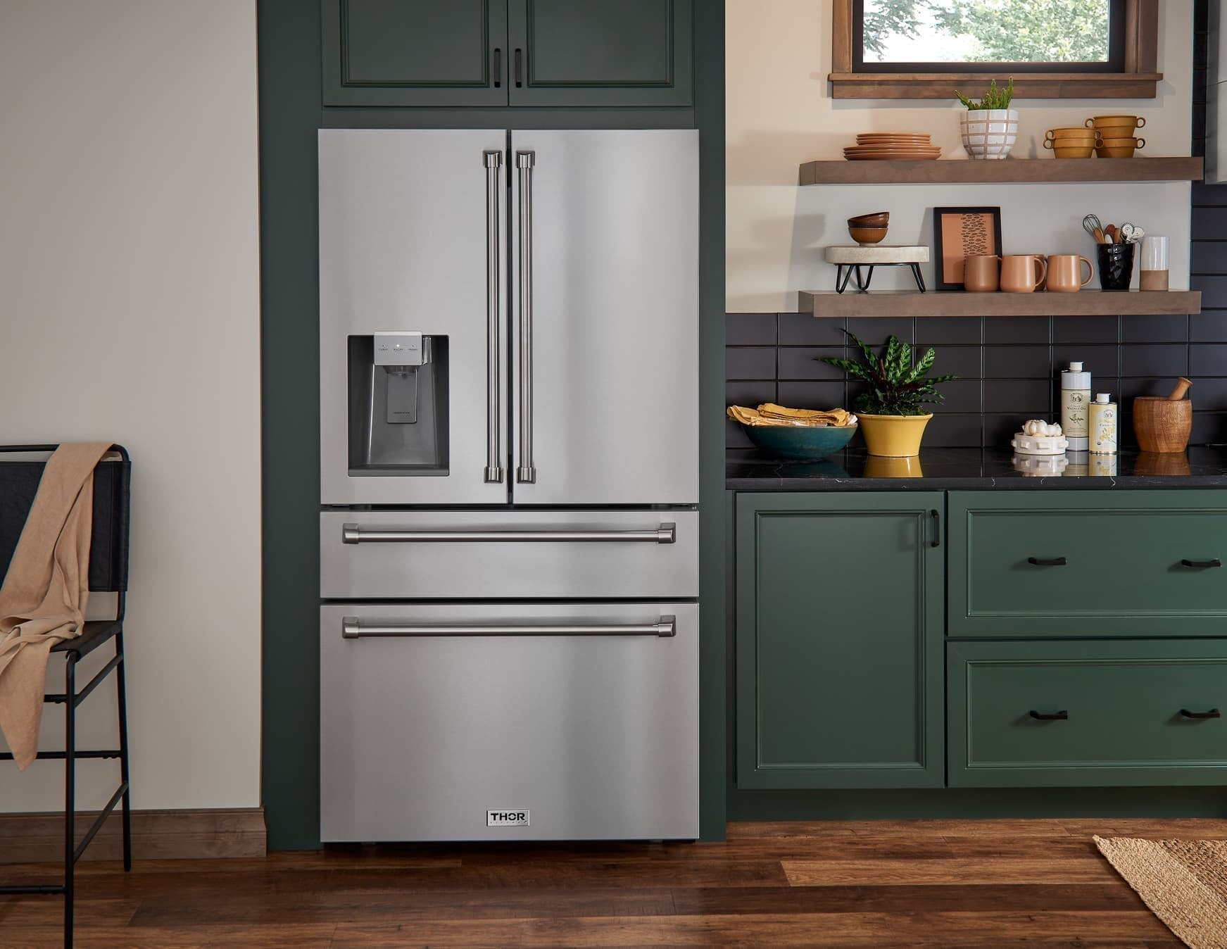 Thor Kitchen 5-Piece Pro Appliance Package - 48-Inch Rangetop, Electric Wall Oven, Under Cabinet 16.5-Inch Tall Hood, Dishwasher & Refrigerator with Water Dispenser in Stainless Steel