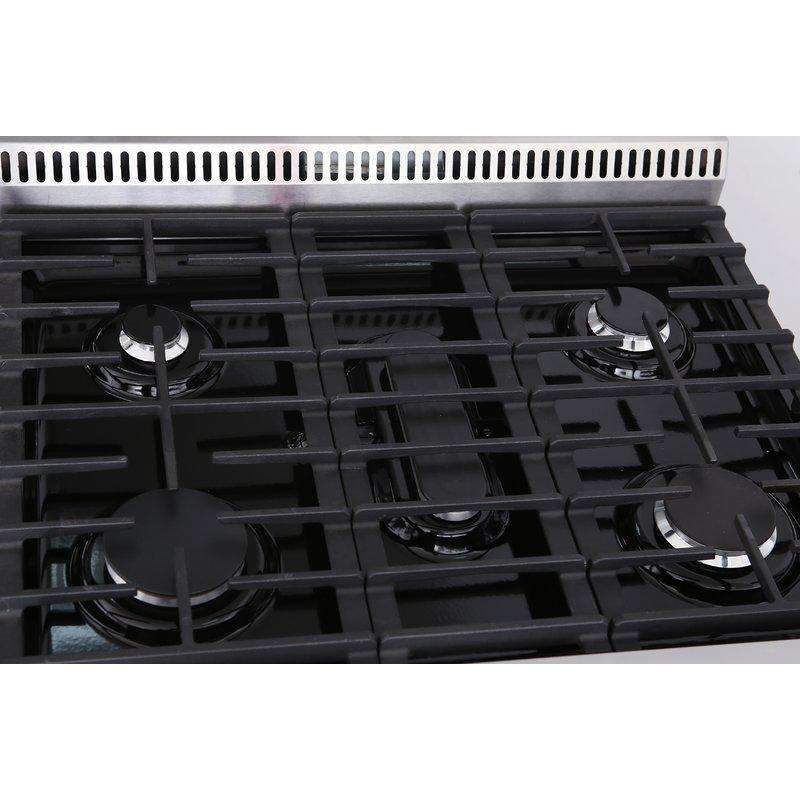 Thor Kitchen 6-Piece Appliance Package - 30-Inch Gas Range, Refrigerator with Water Dispenser, Wall Mount Hood, Dishwasher, Microwave Drawer, & Wine Cooler in Stainless Steel