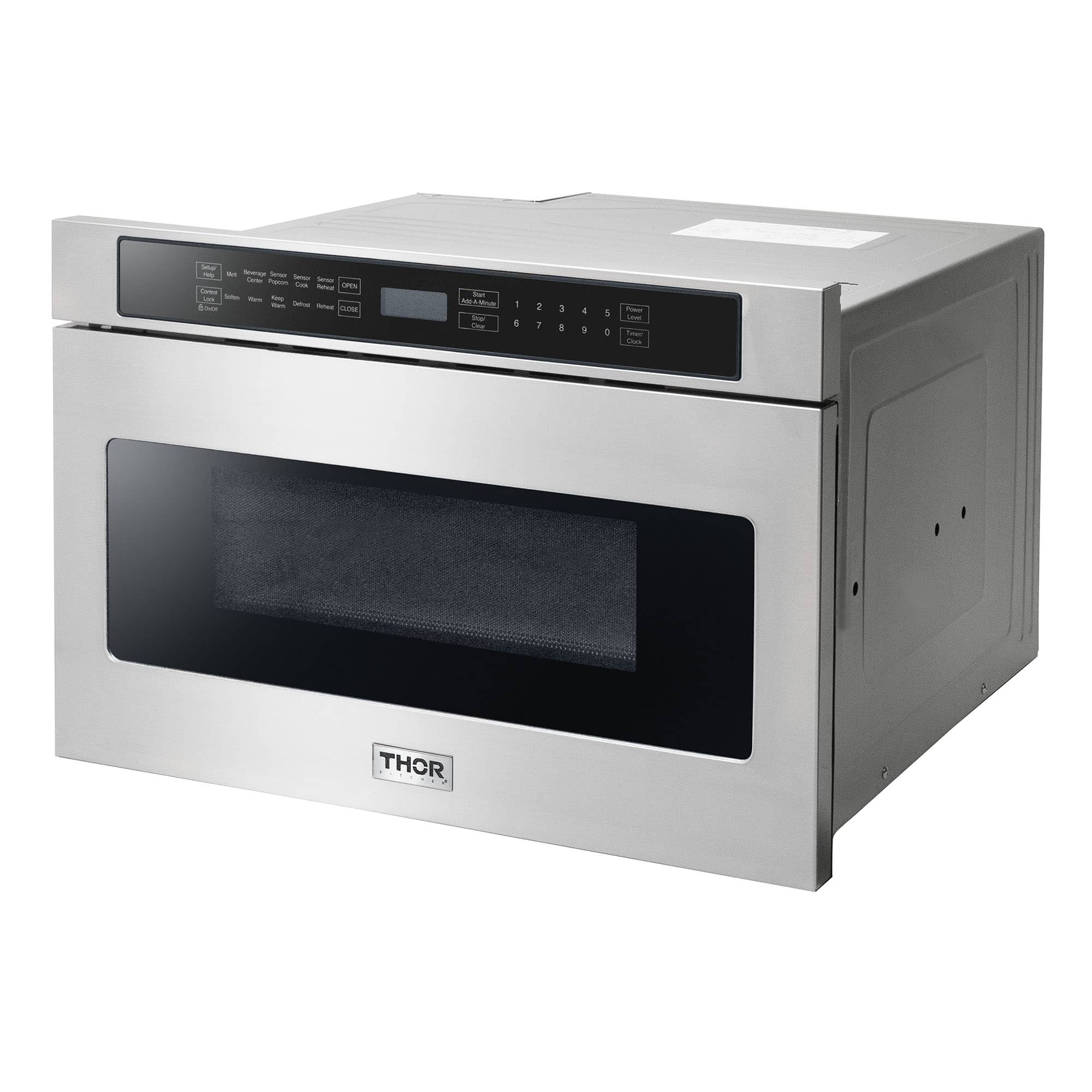 Thor Kitchen 6-Piece Appliance Package - 36-Inch Gas Range, French Door Refrigerator, Pro-Style Wall Mount Hood, Dishwasher, Microwave Drawer, & Wine Cooler in Stainless Steel