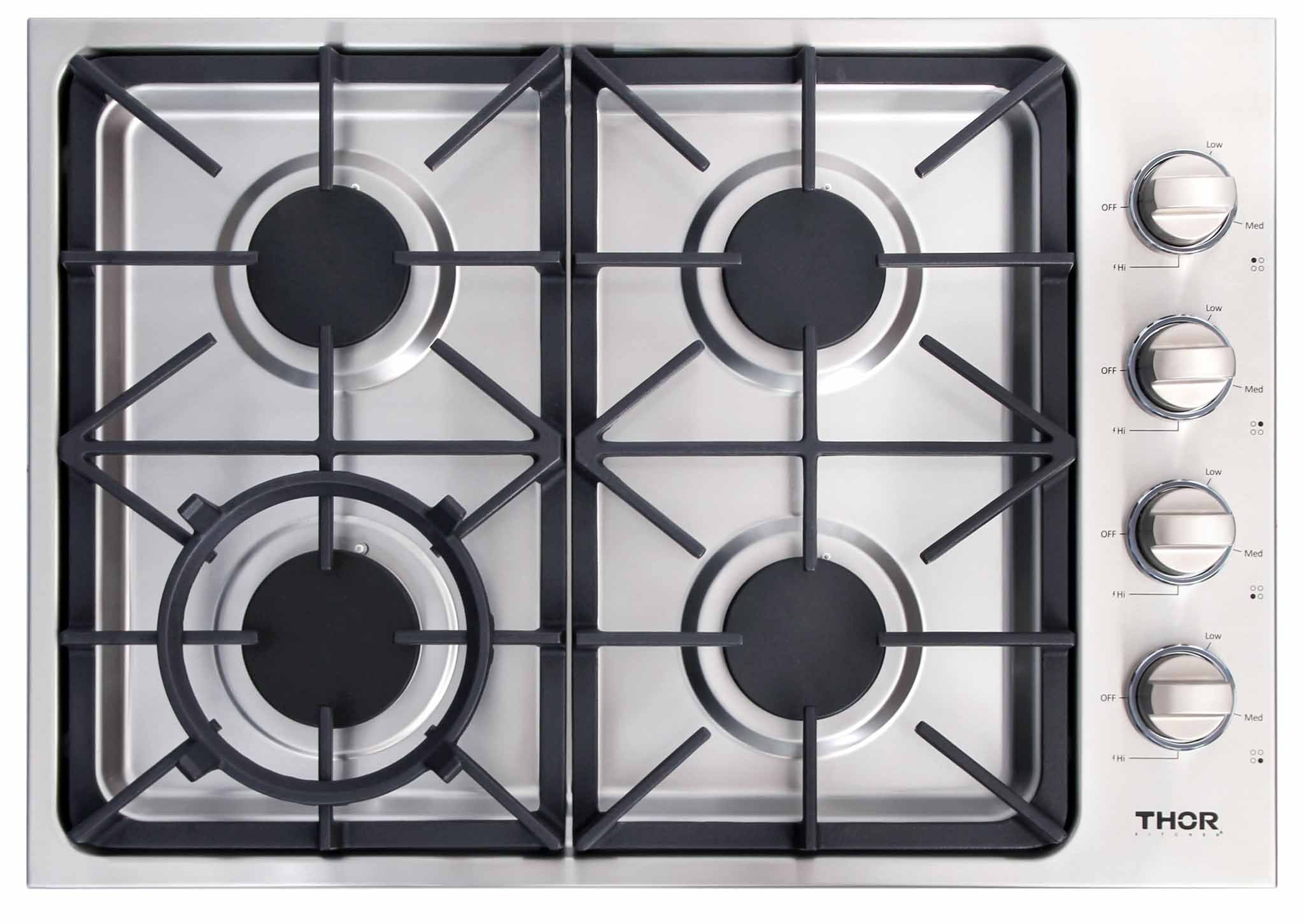 Thor Kitchen 6-Piece Pro Appliance Package - 30-Inch Gas Cooktop, Electric Wall Oven, Wall Mount Hood, Refrigerator, Dishwasher, & Microwave Drawer in Stainless Steel