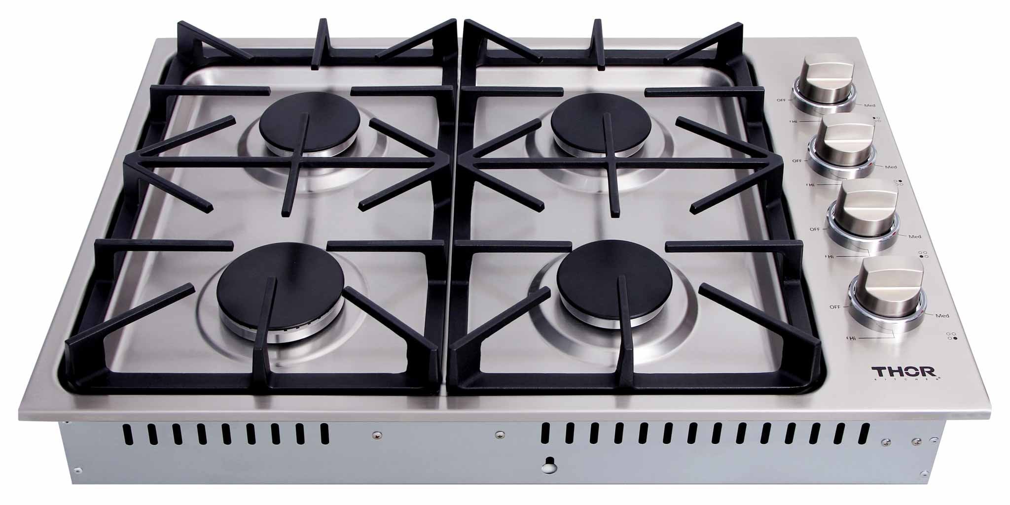 Thor Kitchen 6-Piece Pro Appliance Package - 30-Inch Gas Cooktop, Electric Wall Oven, Wall Mount Hood, Refrigerator, Dishwasher, & Microwave Drawer in Stainless Steel