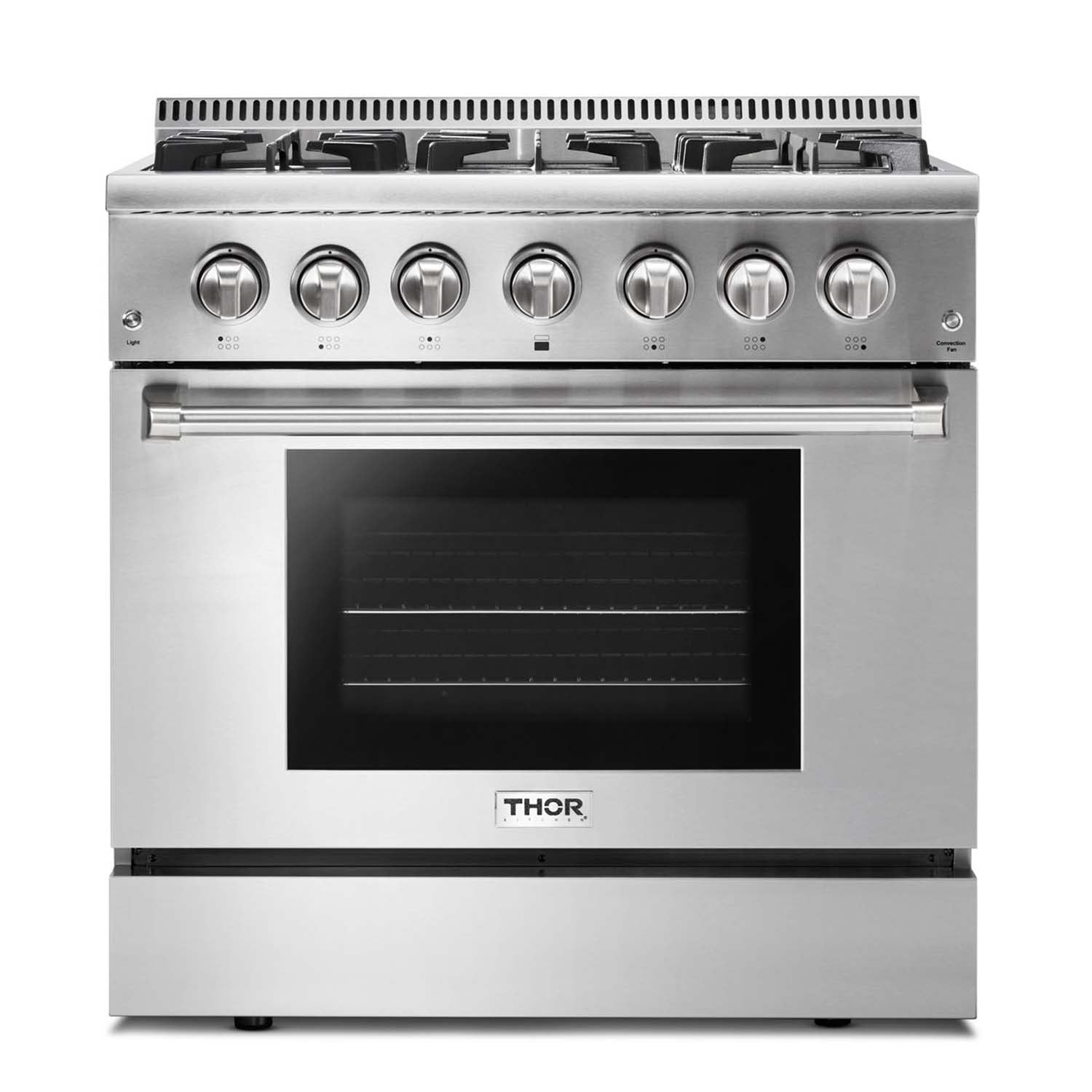 Thor Kitchen 6-Piece Pro Appliance Package - 36-Inch Dual Fuel Range, French Door Refrigerator, Pro-Style Wall Mount Hood, Dishwasher, Microwave Drawer, & Wine Cooler in Stainless Steel