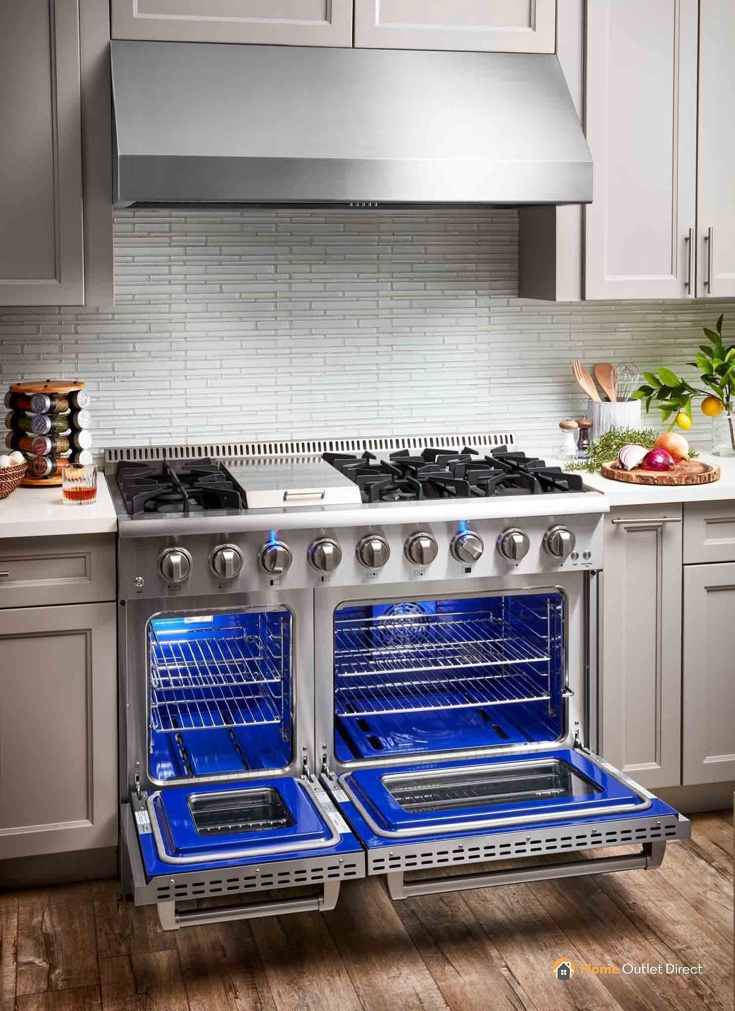 Thor Kitchen 6-Piece Pro Appliance Package - 48-Inch Dual Fuel Range, French Door Refrigerator, Dishwasher, Under Cabinet 11-Inch Tall Hood, Microwave Drawer, & Wine Cooler in Stainless Steel