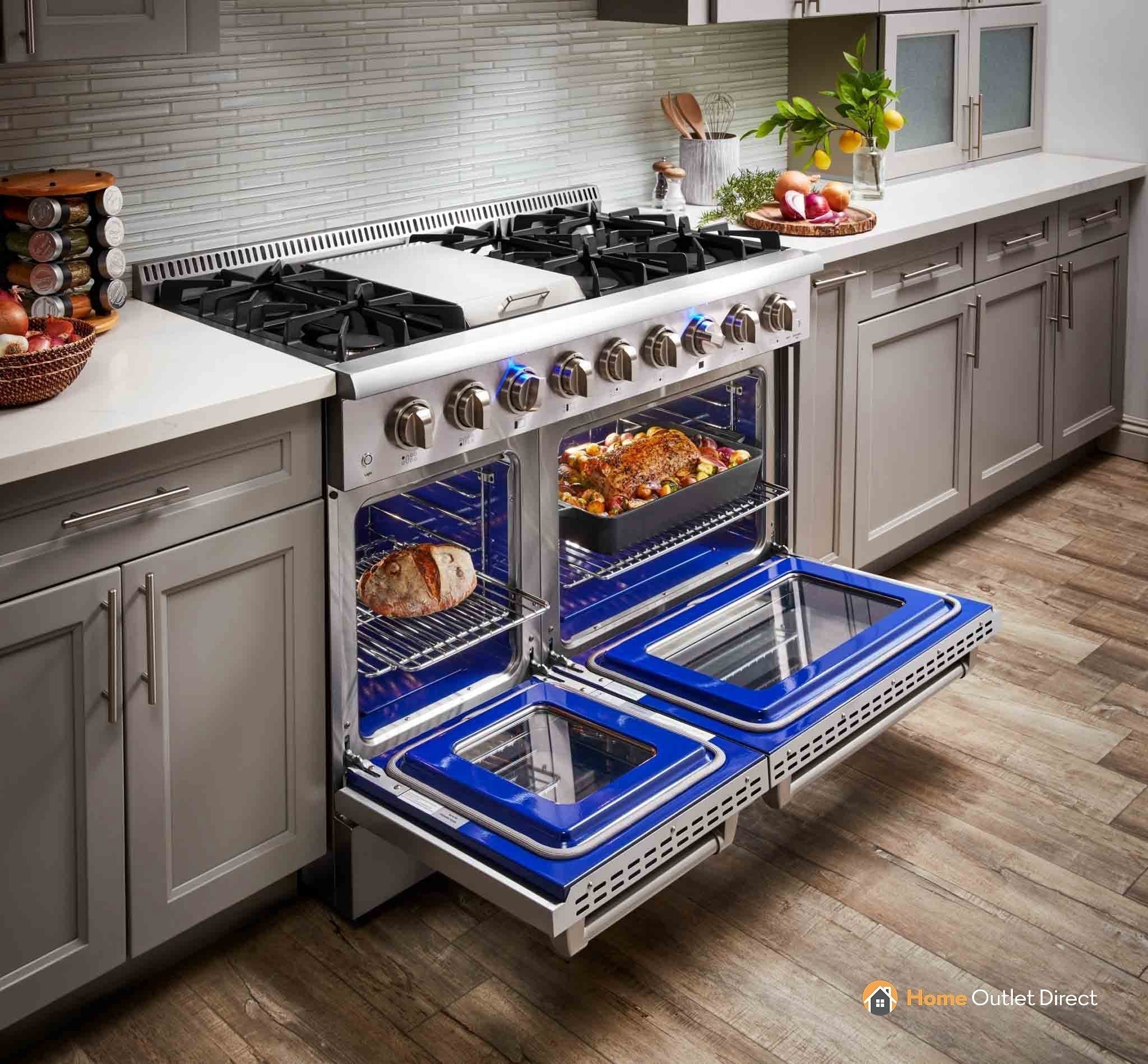 Thor Kitchen 6-Piece Pro Appliance Package - 48-Inch Gas Range, French Door Refrigerator, Dishwasher, Under Cabinet 16.5-Inch Hood, Microwave Drawer, & Wine Cooler in Stainless Steel