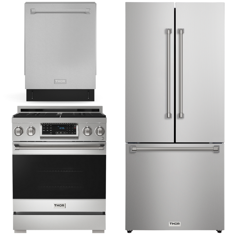 Gordon Ramsay by THOR Kitchen Package - 30" Gas Range, 30" Refrigerator with Ice Maker and Dishwasher in Stainless Steel, AP-RSG30-1