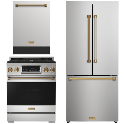 Gordon Ramsay by THOR Kitchen Package - 30" Gas Range, 30" Refrigerator with Ice Maker and Dishwasher in Stainless Steel, AP-RSG30-1