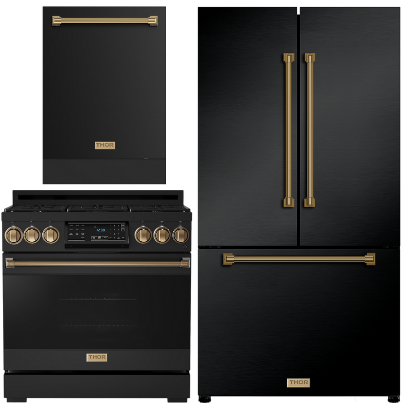 Gordon Ramsay by THOR Kitchen Package - 36" Gas Range, 36" Refrigerator with Ice Maker and Dishwasher in Stainless Steel, AP-RSG36B-2