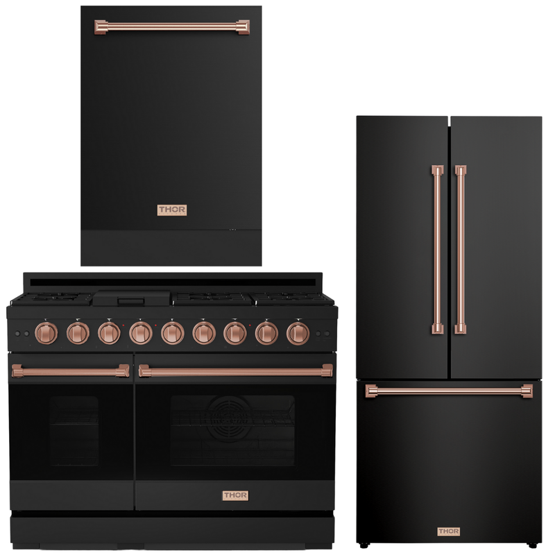 Gordon Ramsay by THOR Kitchen Package - 48" Gas Range, 30" Refrigerator with Ice Maker and Dishwasher in Stainless Steel, AP-RSG48EB-1