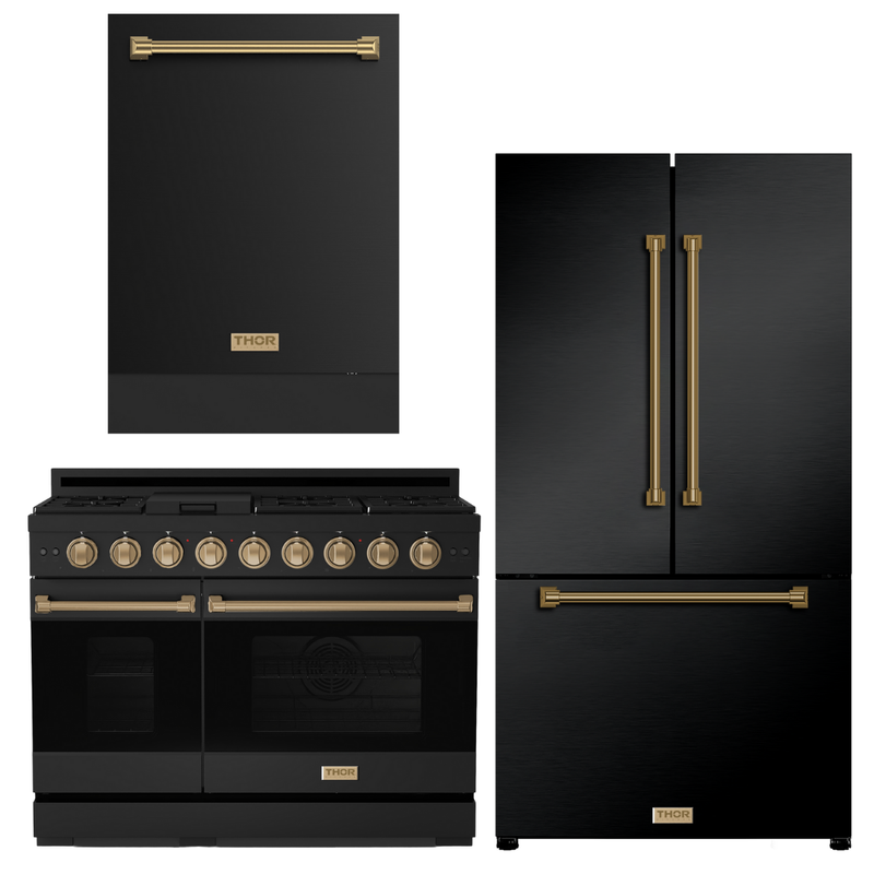 Gordon Ramsay by THOR Kitchen Package - 48" Gas Range, 36" Refrigerator with Ice Maker and Dishwasher in Stainless Steel, AP-RSG48EB-2