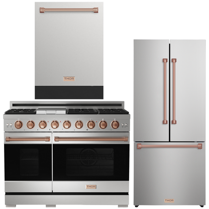 Gordon Ramsay by THOR Kitchen Package - 48" Gas Range, 30" Refrigerator with Ice Maker and Dishwasher in Stainless Steel, AP-RSG48E-1