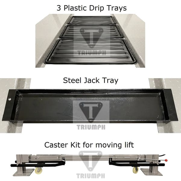 Triumph NSS-8XLT 8000 lb four post automotive lift drip trays, jack tray, and caster kit


