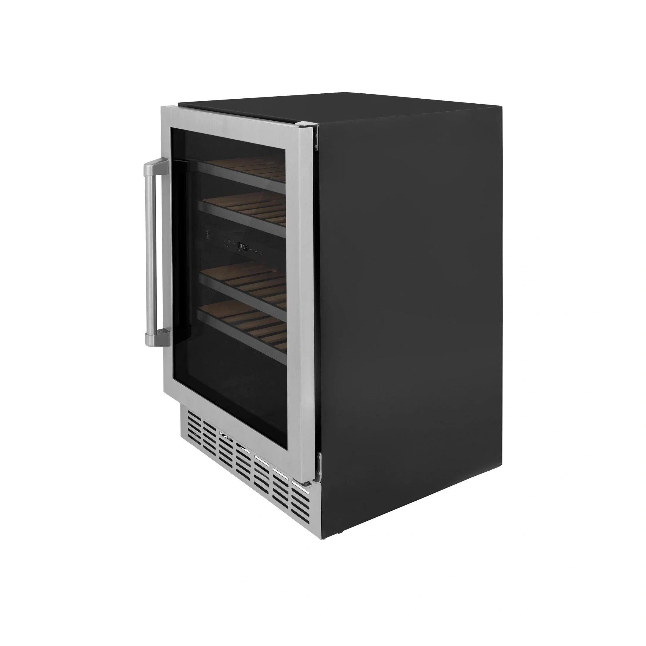 ZLINE 24 In. Monument Dual Zone 44-Bottle Wine Cooler in Stainless Steel with Wood Shelf RWV-UD-24