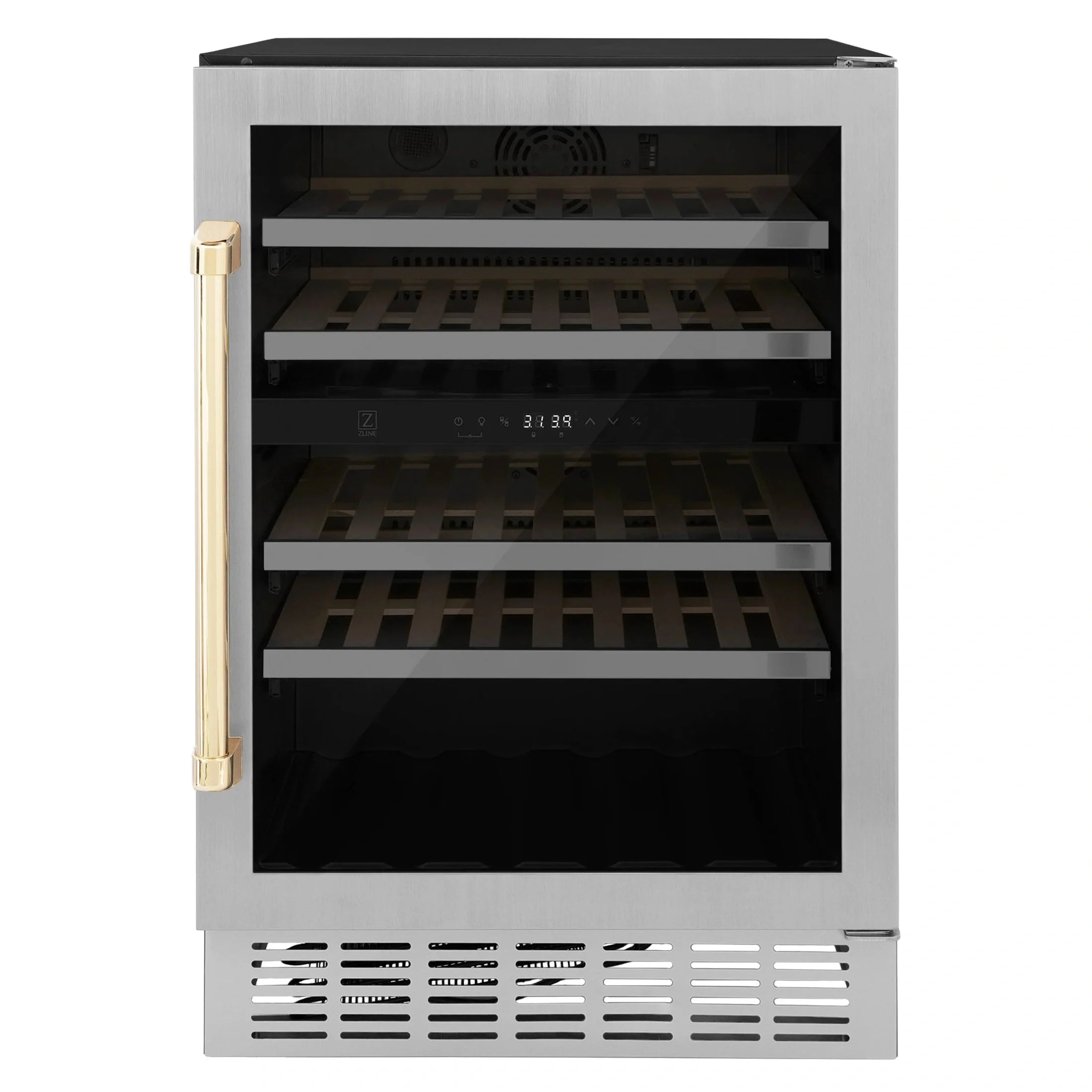 ZLINE 24 in. Monument Autograph Edition Dual Zone 44-Bottle Wine Cooler in Stainless Steel with Accents RWVZ-UD-24