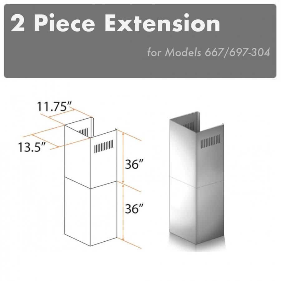 ZLINE 2-36 in. Chimney Extensions for 10 ft. to 12 ft. Ceilings - 2PCEXT-667/697-304