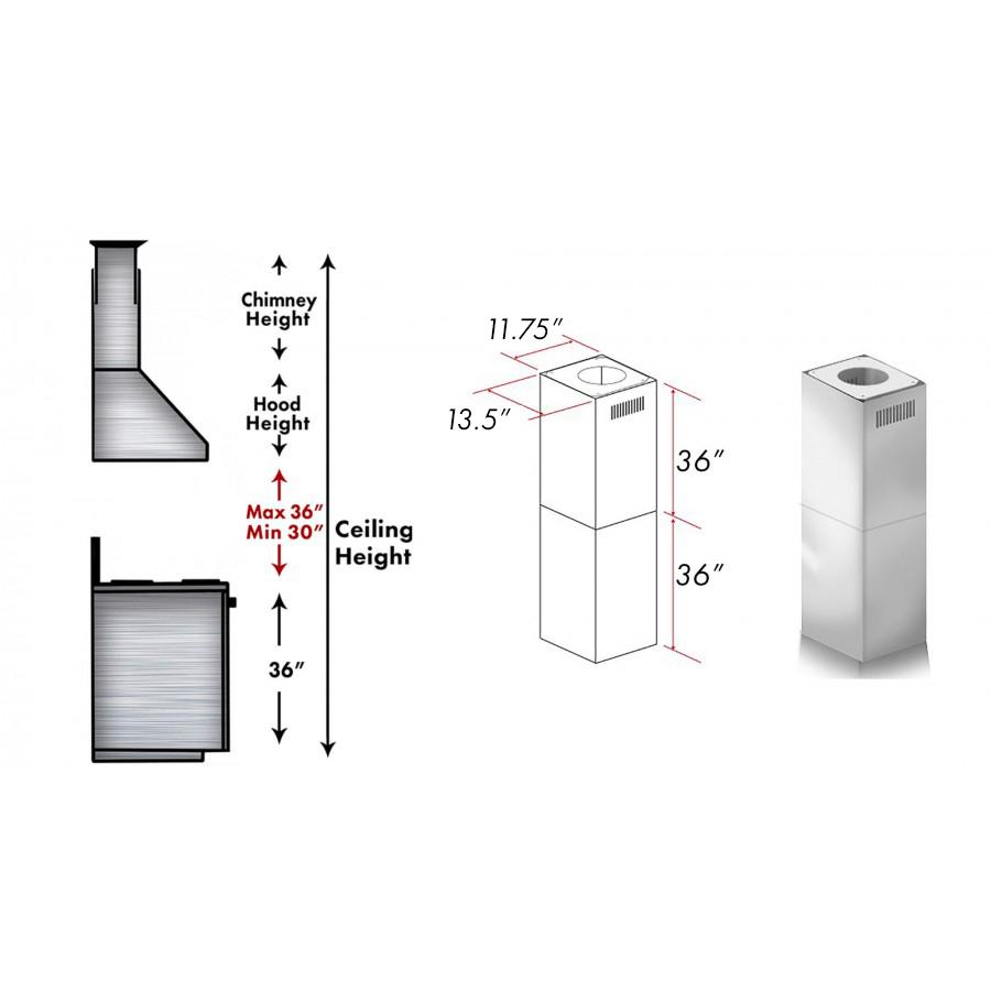 ZLINE 2-36 in. Chimney Extensions for 10 ft. to 12 ft. Ceilings - 2PCEXT-667/697-304