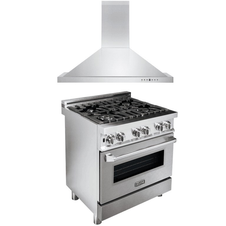 ZLINE Appliance Package - 30 in. Dual Fuel Range with DuraSnow® Door & 30 in. Range Hood 