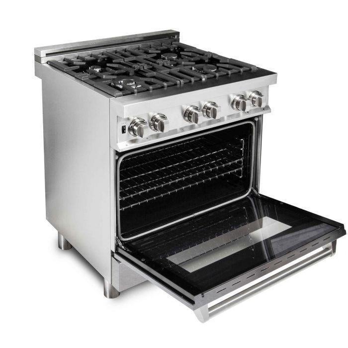 ZLINE Appliance Package - 30 in. Dual Fuel Range with DuraSnow® Door & 30 in. Range Hood - 2KP-RASNRH30