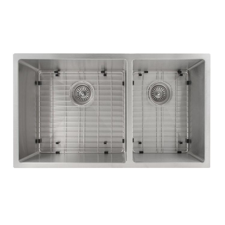 ZLINE 33" Chamonix Undermount Double Bowl Kitchen Sink with Bottom Grid 
