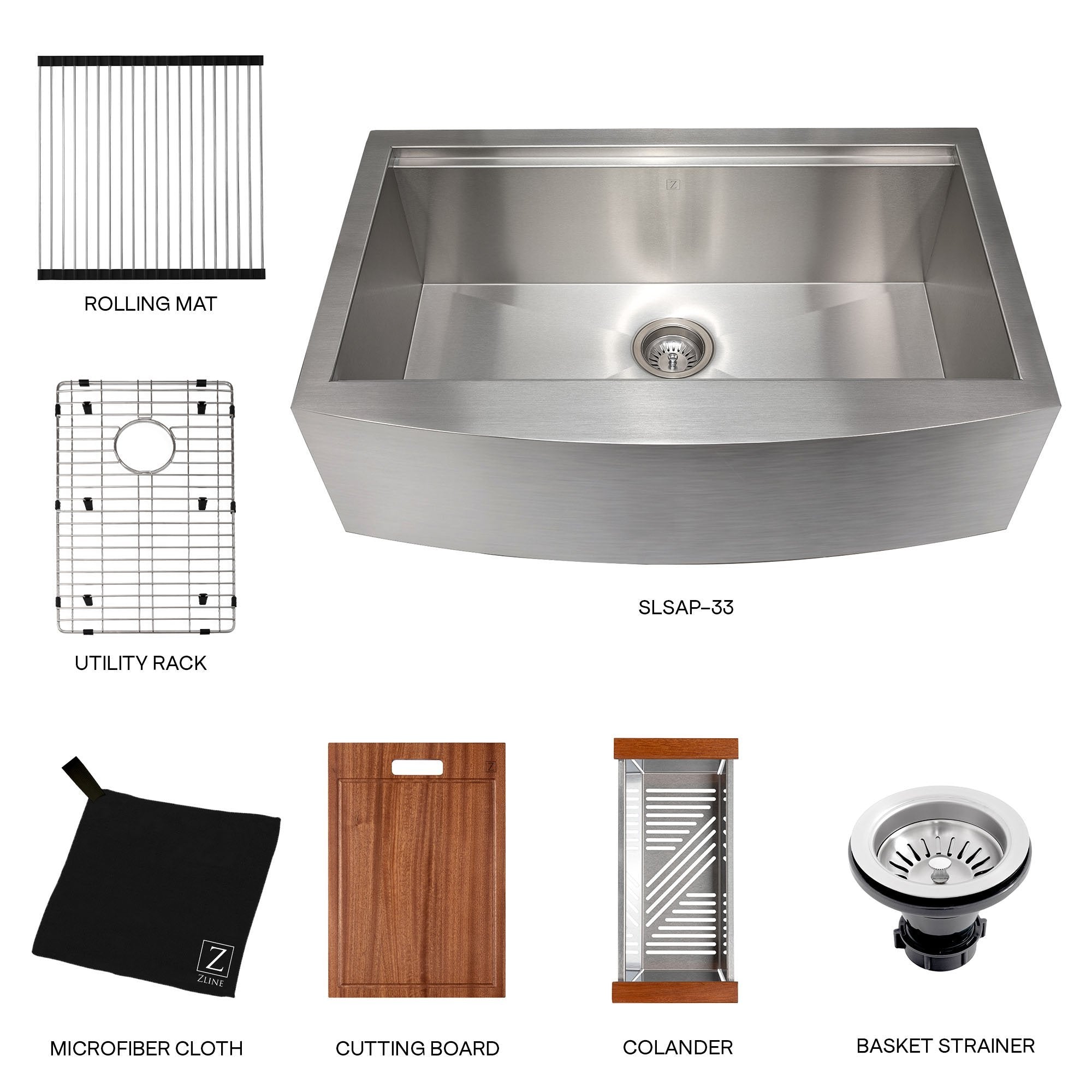 ZLINE 33" Moritz Farmhouse Apron Mount Single Bowl Kitchen Sink with Bottom Grid and Accessories