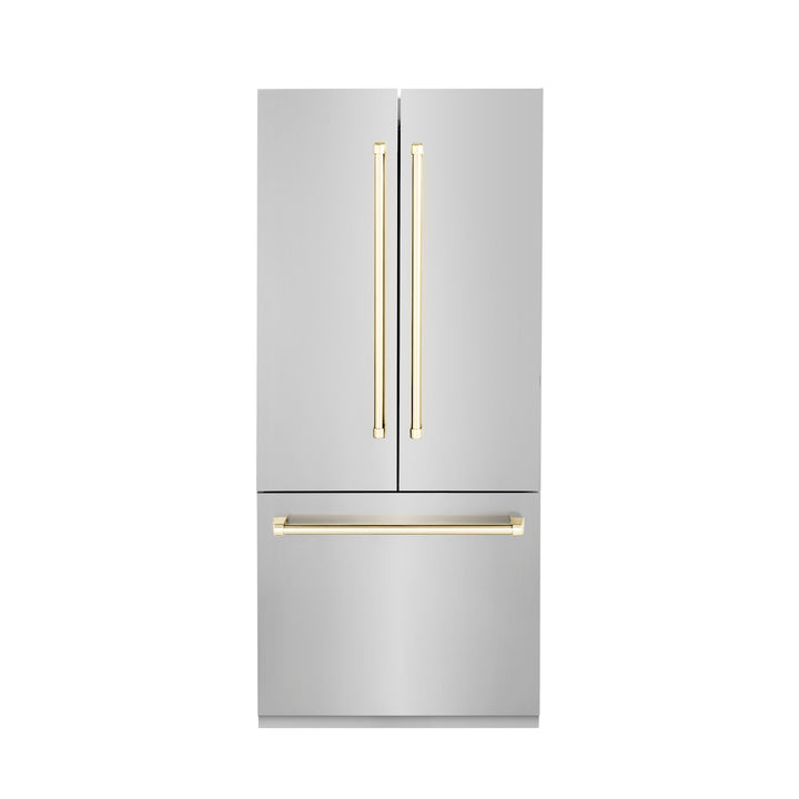 ZLINE 36" Autograph Edition 19.6 cu. ft. Built-in 2-Door Bottom Freezer Refrigerator with Internal Water and Ice Dispenser in Stainless Steel with Accents RBIVZ-304-36