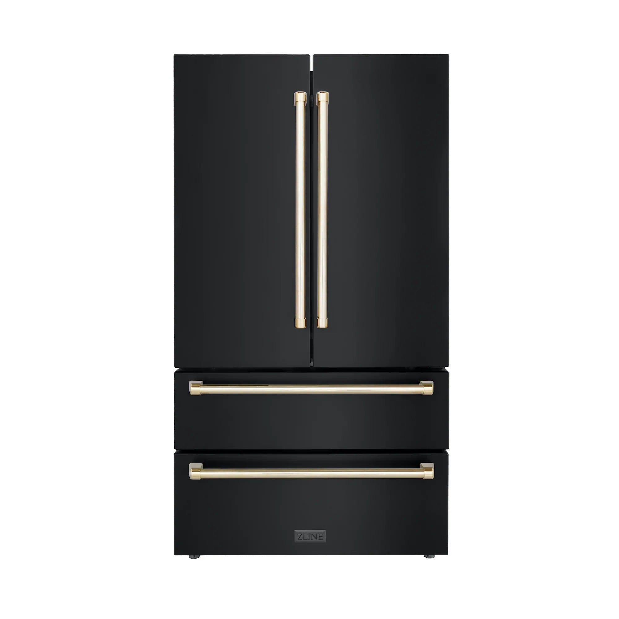 ZLINE 36" Autograph Edition 22.5 cu. ft Freestanding French Door Refrigerator with Ice Maker in Fingerprint Resistant Black Stainless Steel with Accents