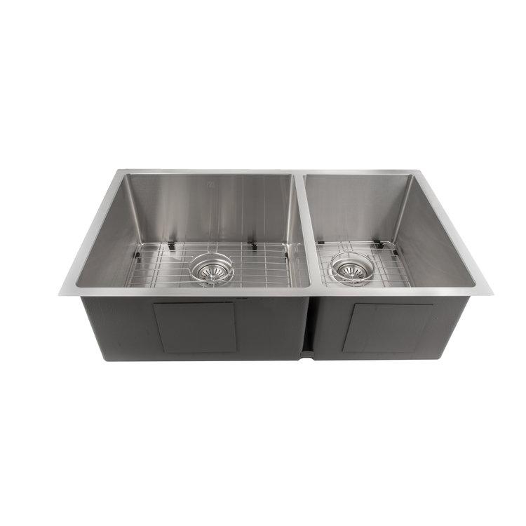 ZLINE 36" Chamonix Undermount Double Bowl Kitchen Sink with Bottom Grid