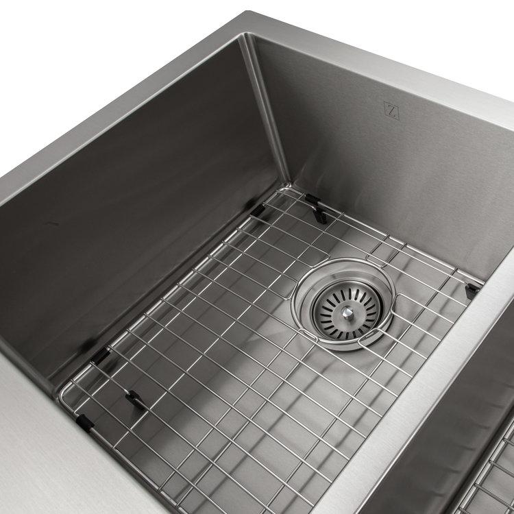 ZLINE 36" Niseko Farmhouse Apron Mount Double Bowl Kitchen Sink with Bottom Grid 