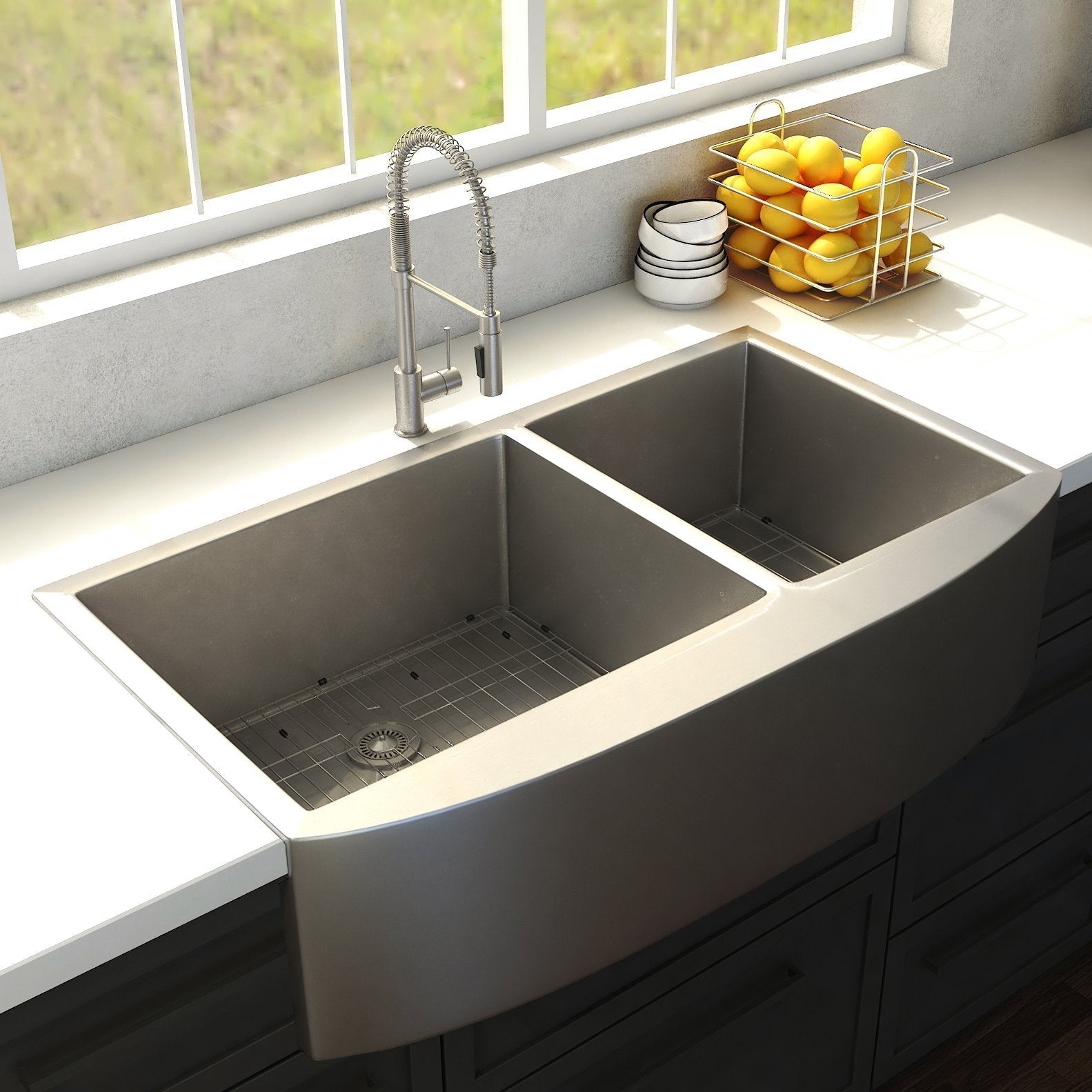 ZLINE 36" Niseko Farmhouse Apron Mount Double Bowl Kitchen Sink with Bottom Grid 