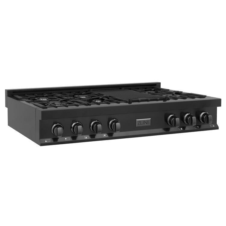 ZLINE 48” Professional Porcelain Rangetop in Black Stainless with 7 Gas Burners