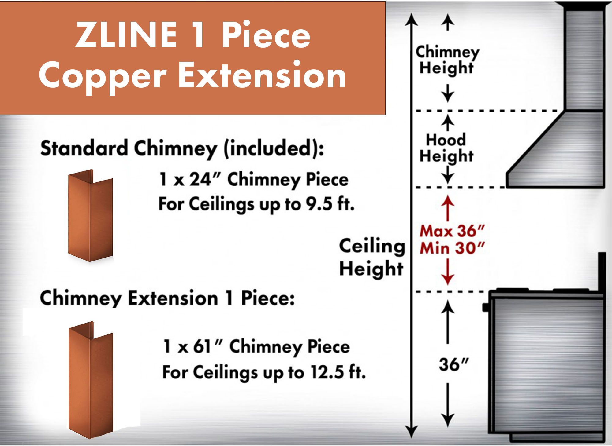ZLINE 61 in. Extended Chimney and Crown - 8667C-E