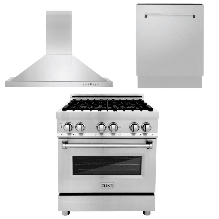 ZLINE Appliance Package - 30 in. Dual Fuel Range, Range Hood, 3 Rack Dishwasher 