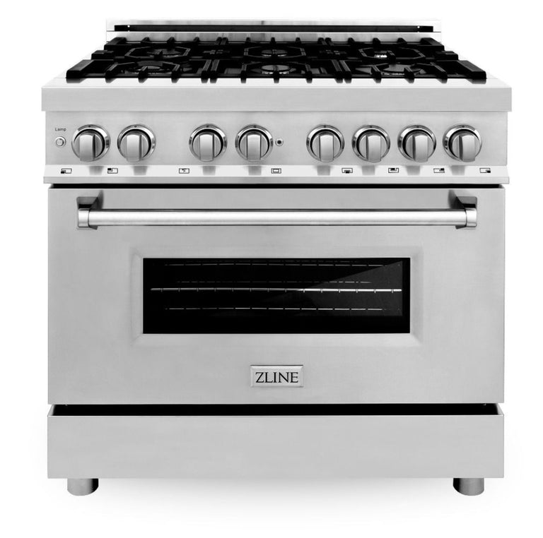 ZLINE Appliance Package - 36 in. Dual Fuel Range, Range Hood, Microwave Drawer - 3KP-RARH36-MW