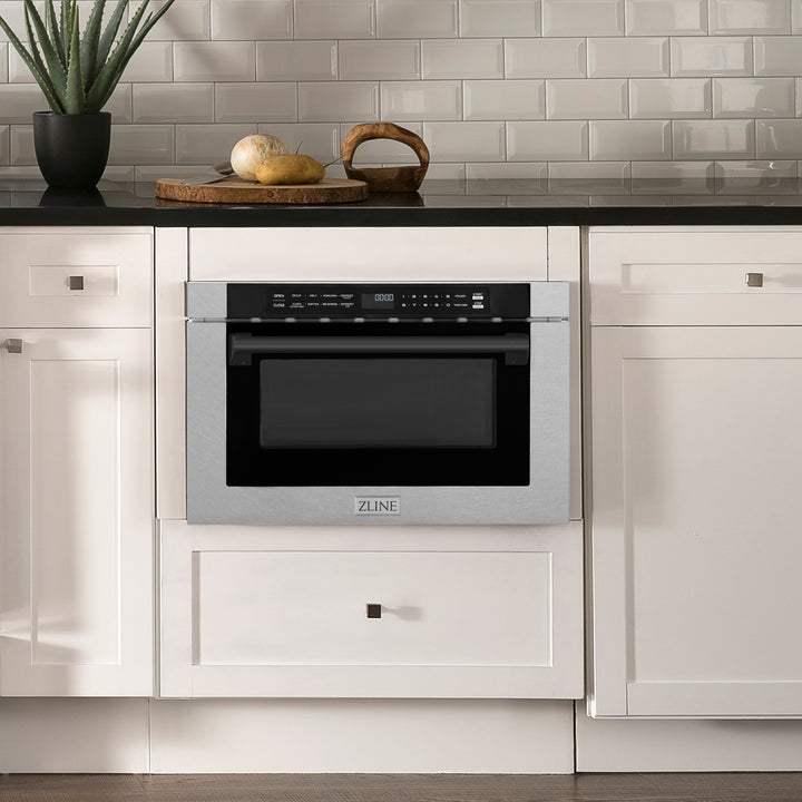 ZLINE Autograph Edition 24" 1.2 cu. ft. Built-in Microwave Drawer with a Traditional Handle in Fingerprint Resistant Stainless Steel MWDZ-1-SS-H