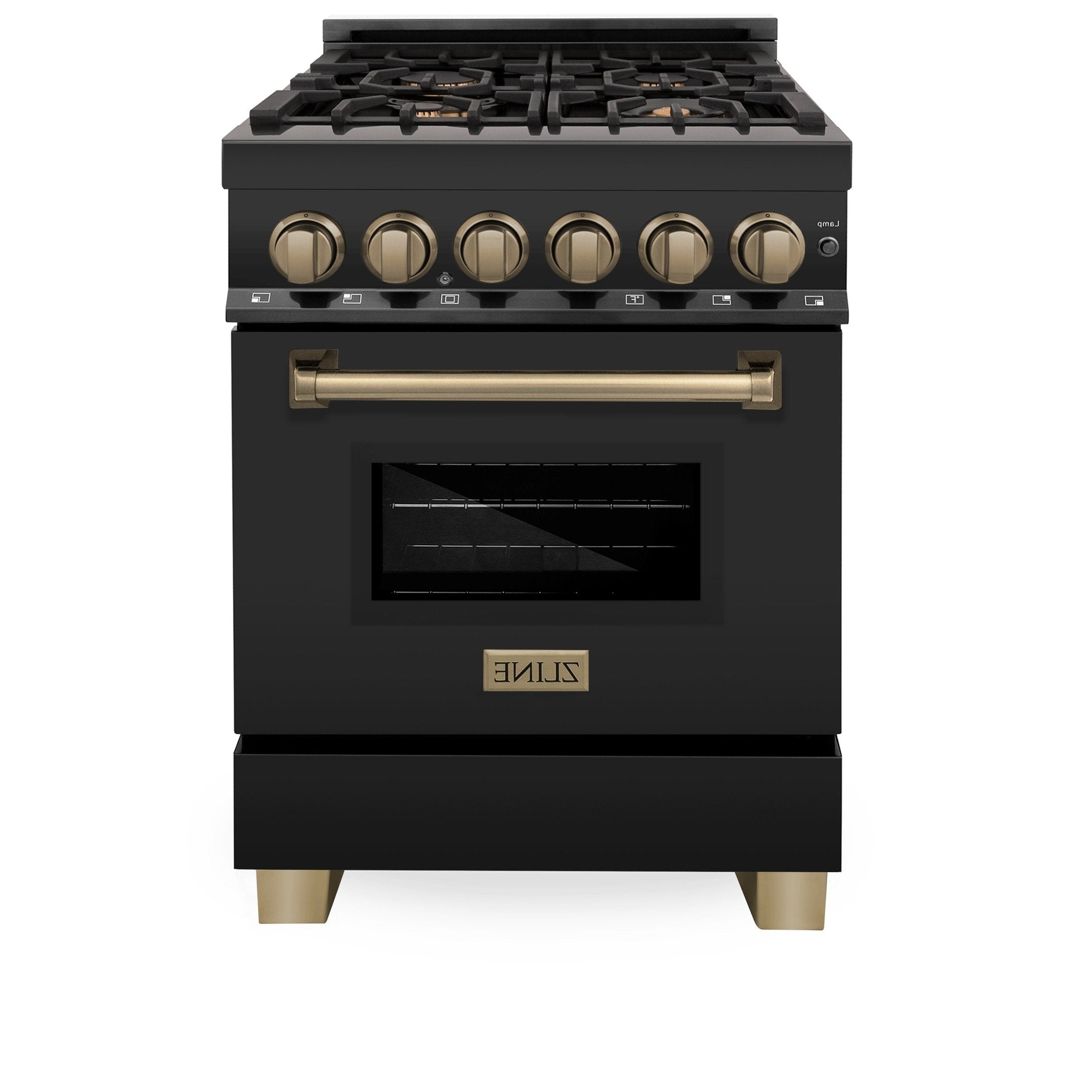 ZLINE Autograph Edition 24" 2.8 cu. ft. Dual Fuel Range with Gas Stove and Electric Oven in Black Stainless Steel with Accents