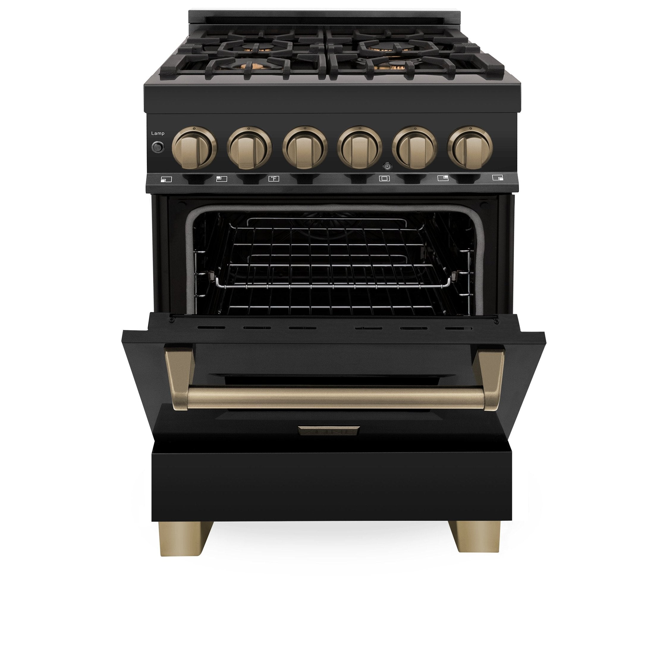 ZLINE Autograph Edition 24" 2.8 cu. ft. Dual Fuel Range with Gas Stove and Electric Oven in Black Stainless Steel with Accents