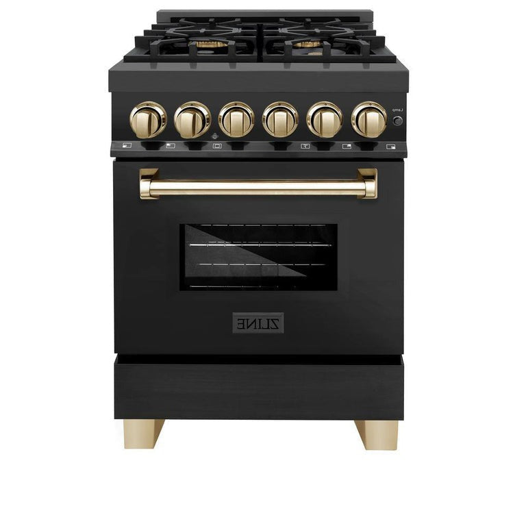 ZLINE Autograph Edition 24" 2.8 cu. ft. Dual Fuel Range with Gas Stove and Electric Oven in Black Stainless Steel with Accents - RABZ-24
