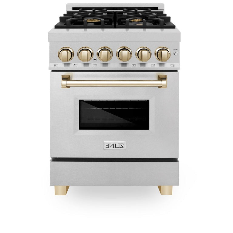 ZLINE Autograph Edition 24" 2.8 cu. ft. Dual Fuel Range with Gas Stove and Electric Oven in DuraSnow Stainless Steel with Accents - RASZ-SN-24