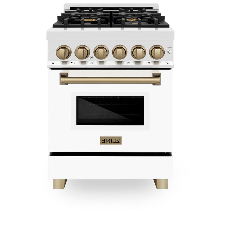 ZLINE Autograph Edition 24" 2.8 cu. ft. Dual Fuel Range with Gas Stove and Electric Oven in Stainless Steel with White Matte Door and Accents - RAZ-WM-24