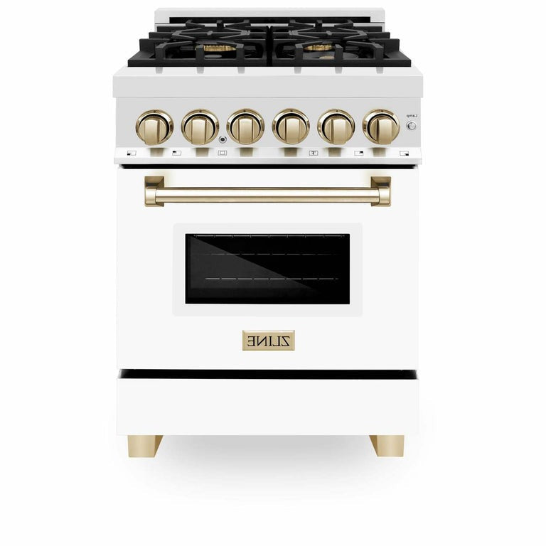 ZLINE Autograph Edition 24" 2.8 cu. ft. Dual Fuel Range with Gas Stove and Electric Oven in Stainless Steel with White Matte Door and Accents - RAZ-WM-24