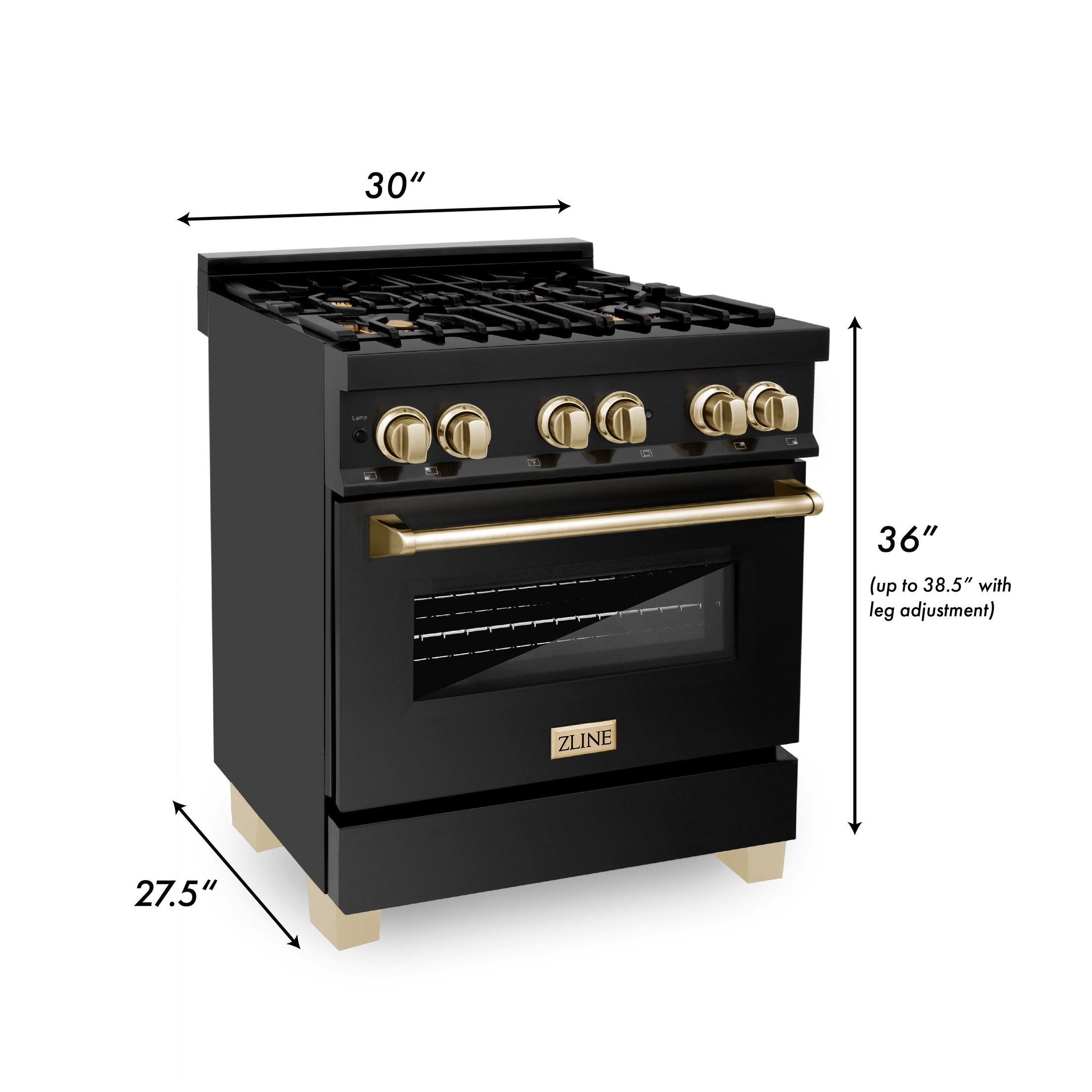 ZLINE Autograph Edition 30" 4.0 cu. ft. Dual Fuel Range with Gas Stove and Electric Oven in Black Stainless Steel with Accents