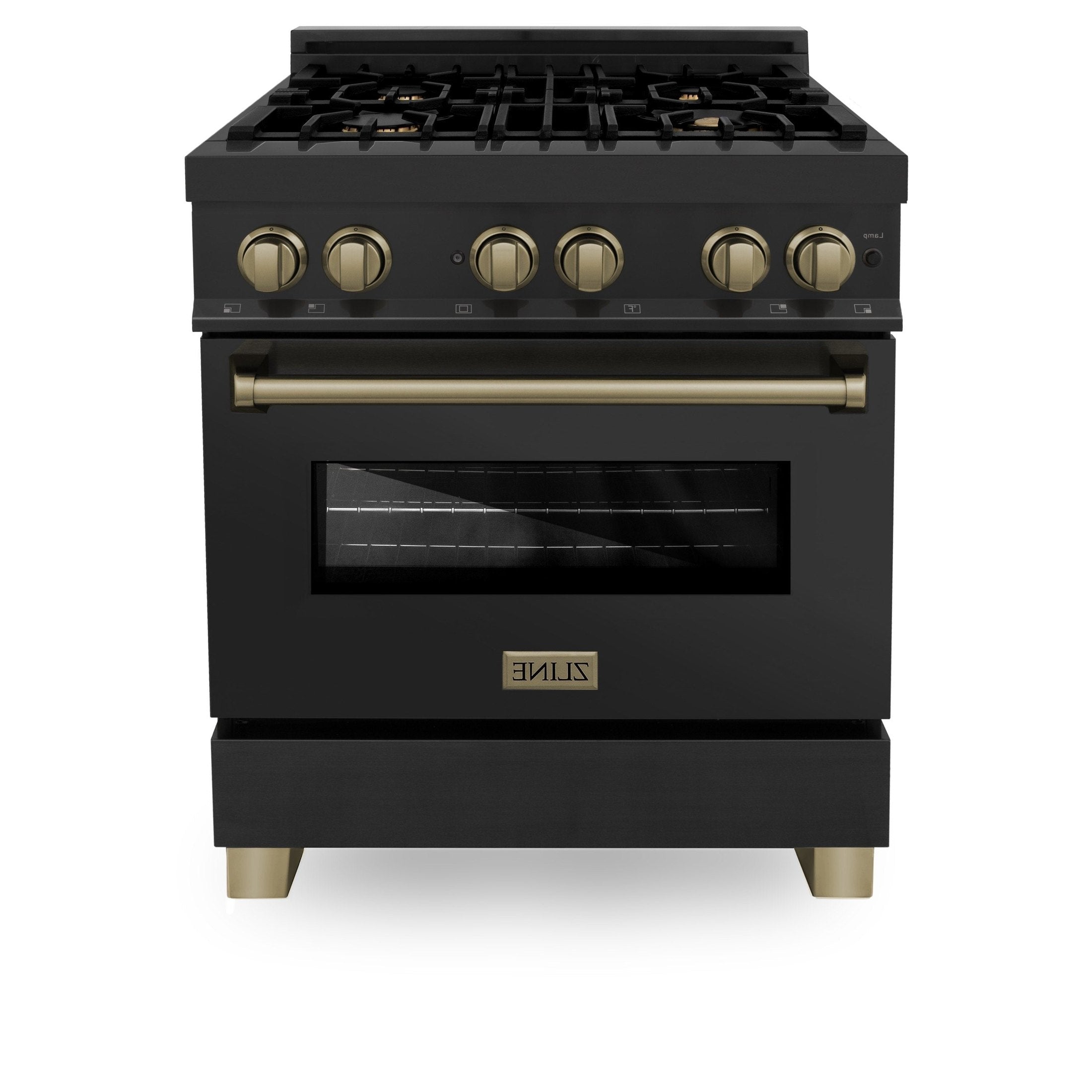 ZLINE Autograph Edition 30" 4.0 cu. ft. Dual Fuel Range with Gas Stove and Electric Oven in Black Stainless Steel with Accents